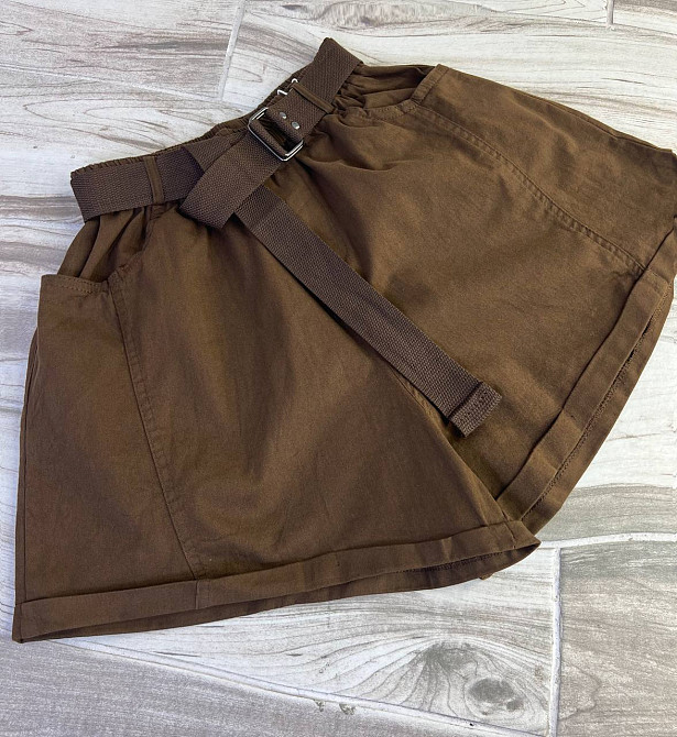 Шорты женские A-N 5701 мом на резинке с ремнем короткие коричневые, коричневый, L, L, 85 см, 112 см Киев - изображение 3