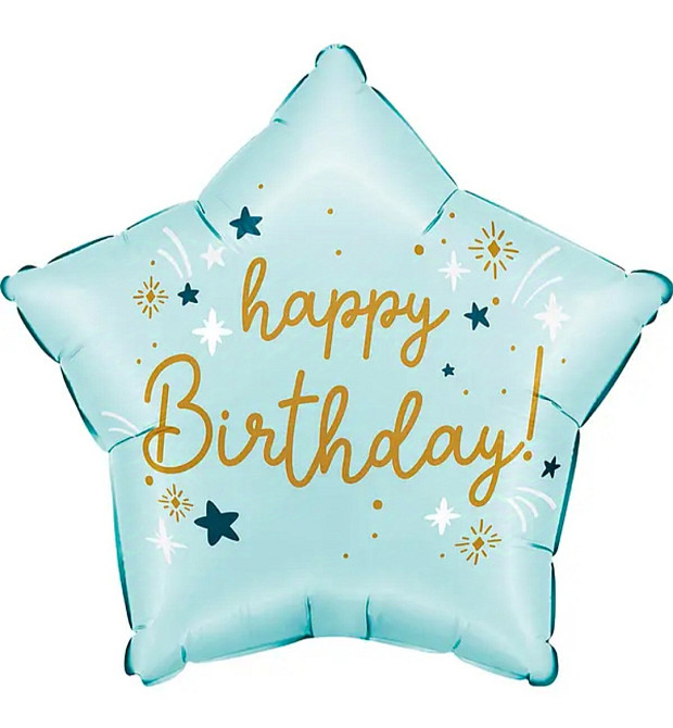 Фольгированный шар happy birthday звезда голубая 18