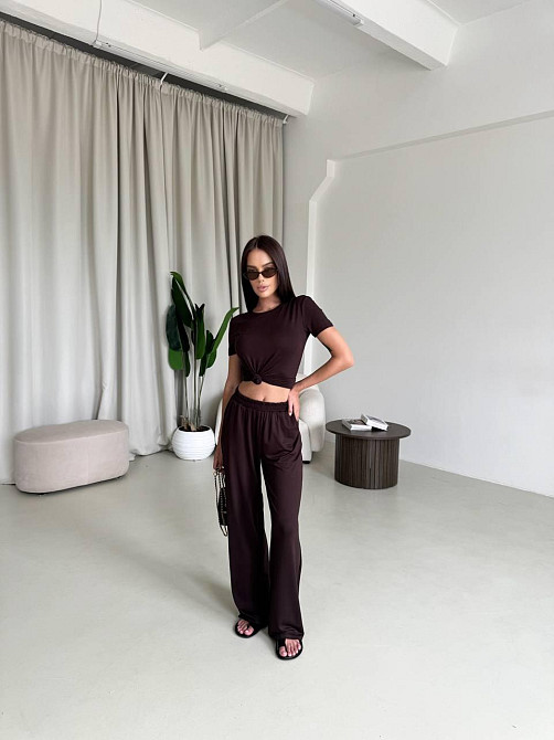 Жіночий стильний еластичний костюм, двойка якісна віскоза Шоколад, 42/44 Одеса - фото 7