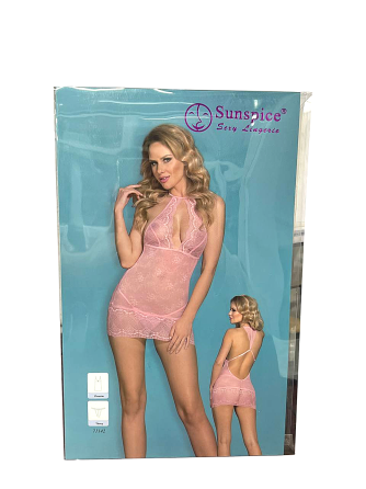 Комплект Sunspice сукня-бебідол сітка та стрінги, рожевий, S/M Sex Aura Київ