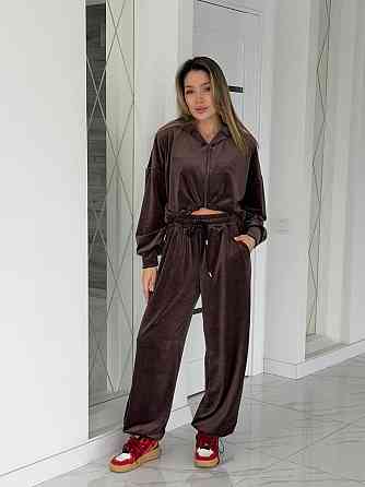 Жіночий сильний повсякденний велюровий костюм-двійка Шоколад, 42/44 Одеса