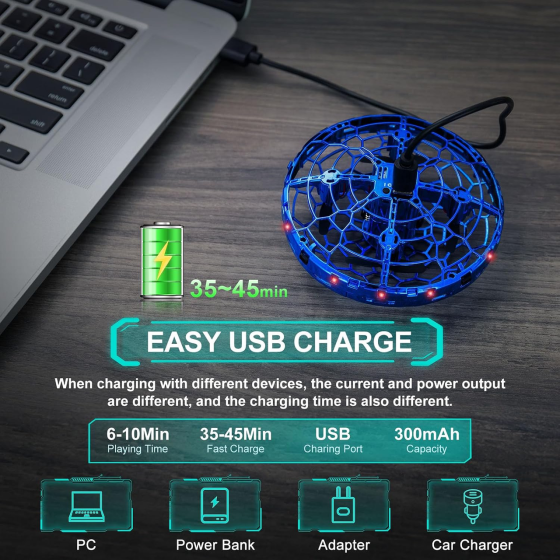 Ручной летающий мини-дрон ETPlanet для детей, управление жестами 360°, LED-подсветка, дрон-мяч НЛО Киев