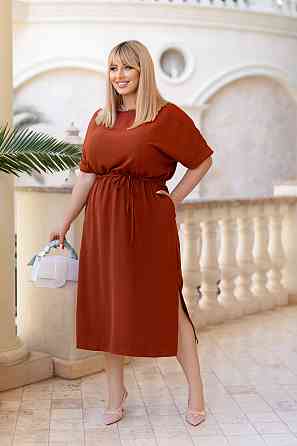 Жіноча сукня міді зі шнурком "Rea" оптом | Батал Теракот, 50-52 Київ