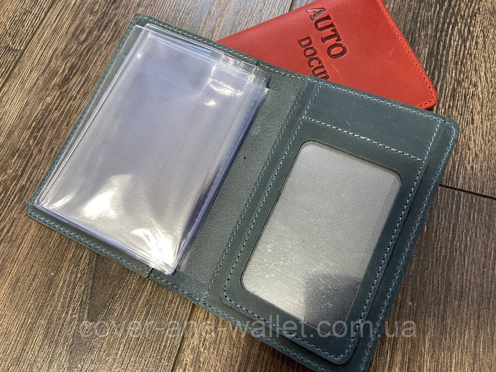 Обкладинка для авто документів із натуральної шкіри синього кольору ST Vintage Київ - фото 3