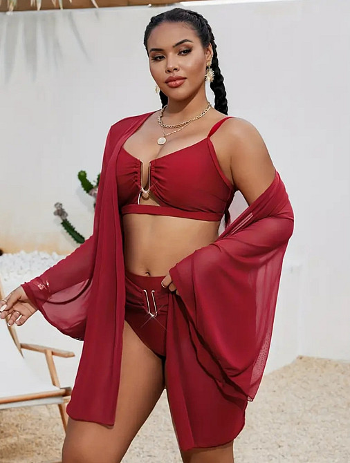 Купальник с парео с высокой талией женский бордовый 3XL Киев - изображение 4