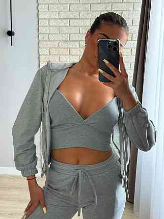 Жіночий повсякденний прогулянковий костюм-трійка: кофта топ і штани двонитка Меланж, 42/44 Одеса