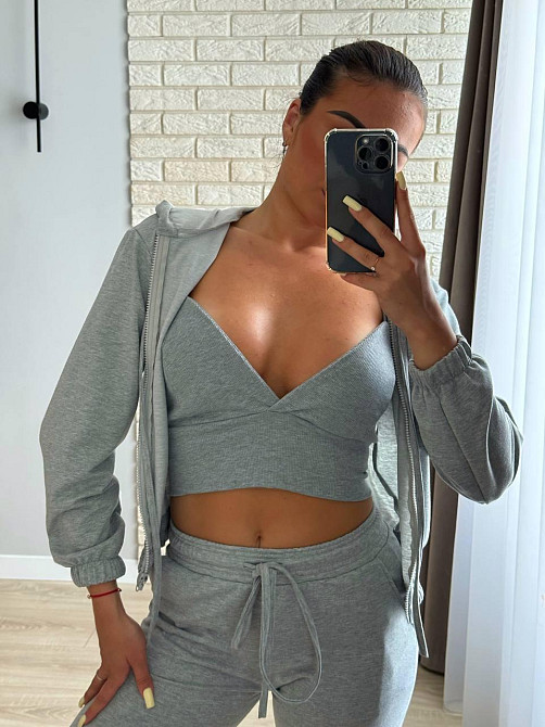 Женский повседневный прогулочный костюм тройка: кофта топ и штаны двунить 42/44, Меланж Одесса - изображение 5