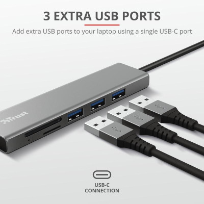 Концентратор Trust HALYX FAST 3USB+CARD READER USB-C ALUMINIUM (24191_TRUST) Винница - изображение 12