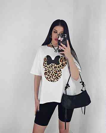 Женский летний костюм двойка: футболка с микки маусом и велосипедки турецкий кулир Черный 2, 46/48 Одесса