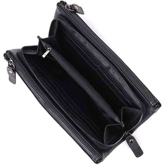 Практичний шкіряний гаманець на три відділення ST Leather 23111 Чорний Київ