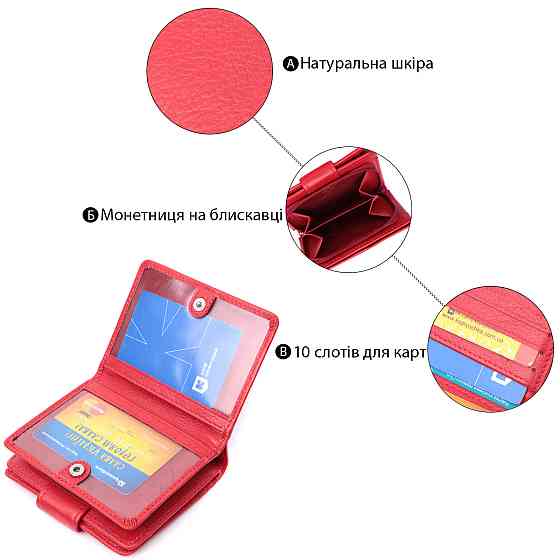Яркий женский кошелек с монетницей и блоком для пропусков из натуральной кожи ST Leather 22714 Красный Киев
