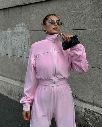 Женский мягкий костюм двойка: кофта и штаны велюр спорт Розовый, 44/46 Одесса