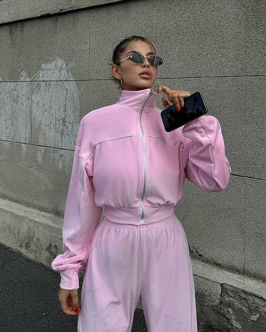 Женский мягкий костюм двойка: кофта и штаны велюр спорт Розовый, 44/46 Одесса - изображение 1