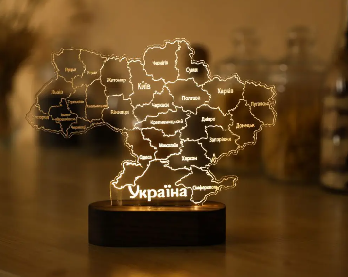 Светильник в форме украины деревянный патриотический ночник деревянная карта украины с подсветкой 18*13 см Киев - изображение 1