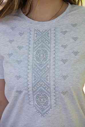 Вышиванка женская с коротким рукавом, белый меланж, хлопок топ Киев