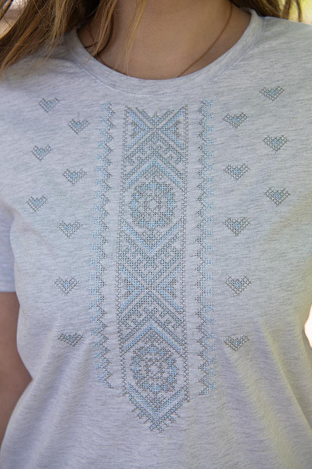 Вышиванка женская с коротким рукавом, белый меланж, хлопок топ Киев - изображение 2