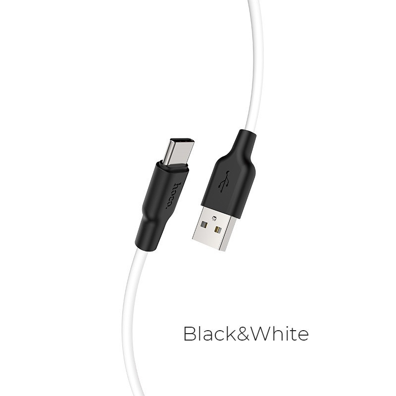 Кабель HOCO X21 Plus USB to Type-C 3A, 1m, silicone, silicone connectors, Black+White Київ - фото 1
