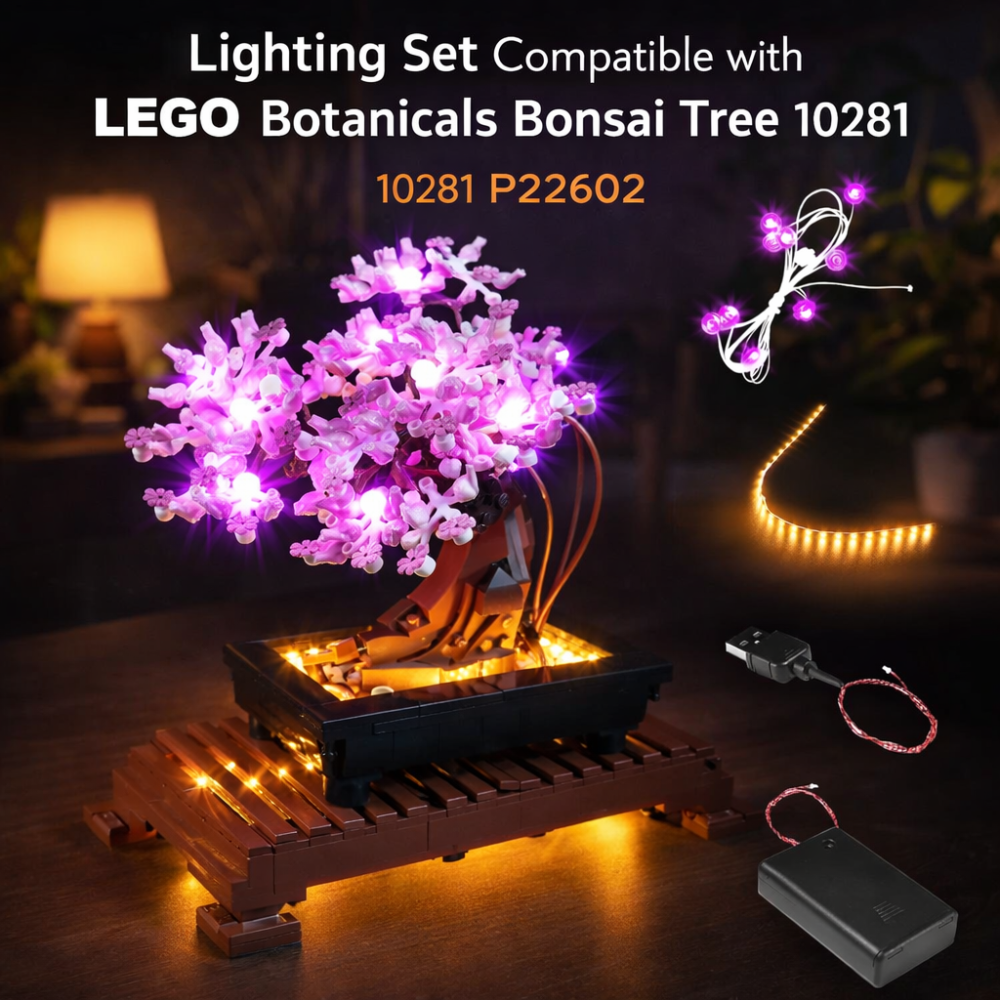 Комплект LED-підсвічування для LEGO Botanicals Bonsai Tree 10281, USB/батарейки, світлодіодний набір для дерева бонсай, рожева Київ - фото 9
