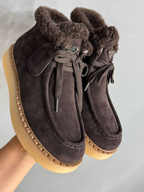 Черевики жіночі Hengji 68-6 замшеві на хутрі з опушкою коричневі, 36, 23 см Київ - фото 14