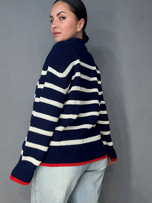 Светр жіночий MIX RAY 6635 смужка оверсайз подовжений вільний крій, темно-синій, one size Київ - фото 19