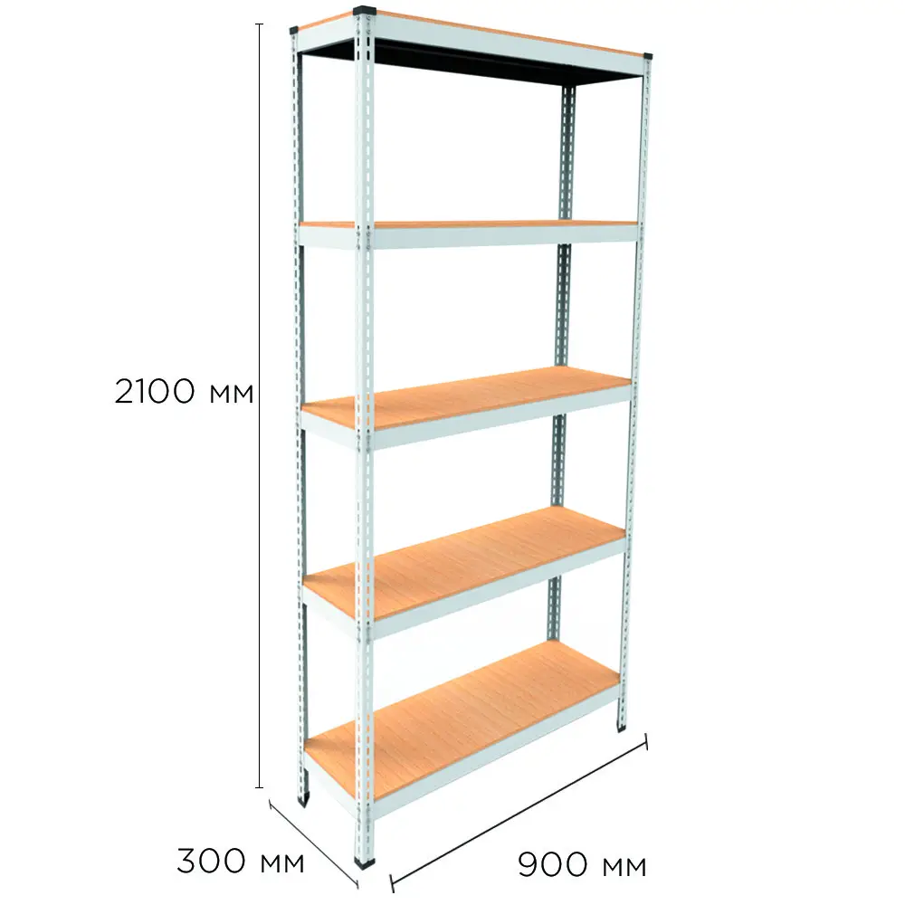 Металлический стеллаж Emby Light Series (размер 2100х900x300мм) 5 полок ДСП до 100кг Белый Винница - изображение 2