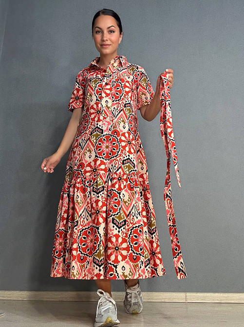 Платье женское Mix Ray 4338 длинное с воланом и орнаментом красное, красный, M Киев - изображение 15