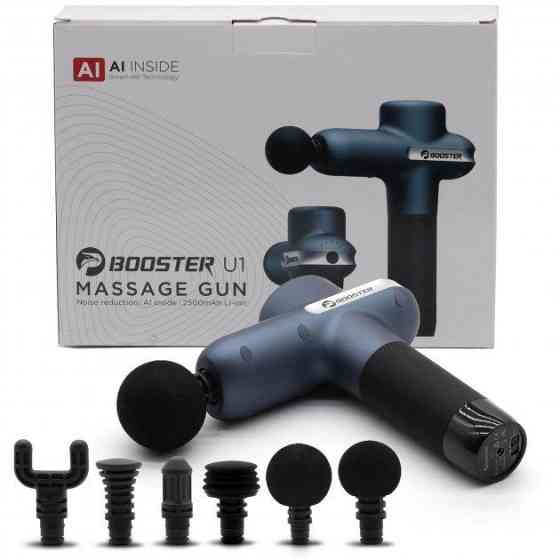 Перкуссионный массажный пистолет Lightsaber Booster U1 Мышечный массажер (6 насадок) 2500 мАч Синий Винница