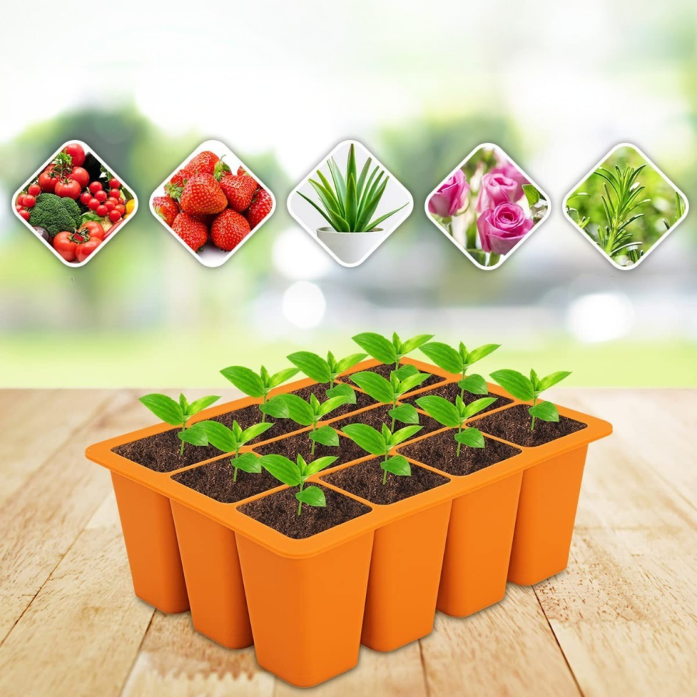 Кассета для рассады лоток садовый на 12 ячеек, силиконовый, многоразовый для выращивания семян, растений, цветов, оранжевый Каменец-Подольский - изображение 1