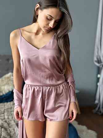 Пижама женская шелковая с шортами Какао 3XL/4XL Харьков