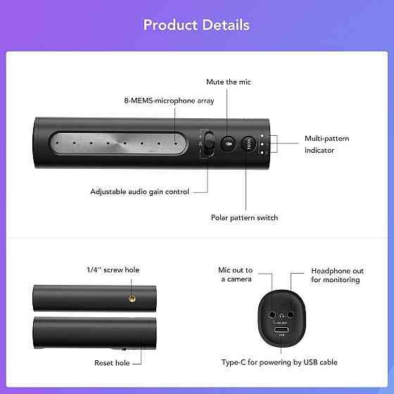 USB микрофон NearStream для стриминга подкастов записи вокала с AI шумоподавлением совместим с камер Киев