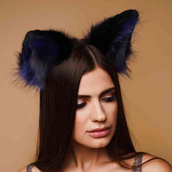 Меховые ушки кошки трехцветные: Черный, синий, серый OKOVA Sex Aura Киев
