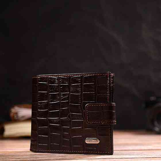 Кошелек для мужчин горизонтального формата из натуральной кожи с тиснением под крокодила CANPELLINI 21770 Коричневый Киев