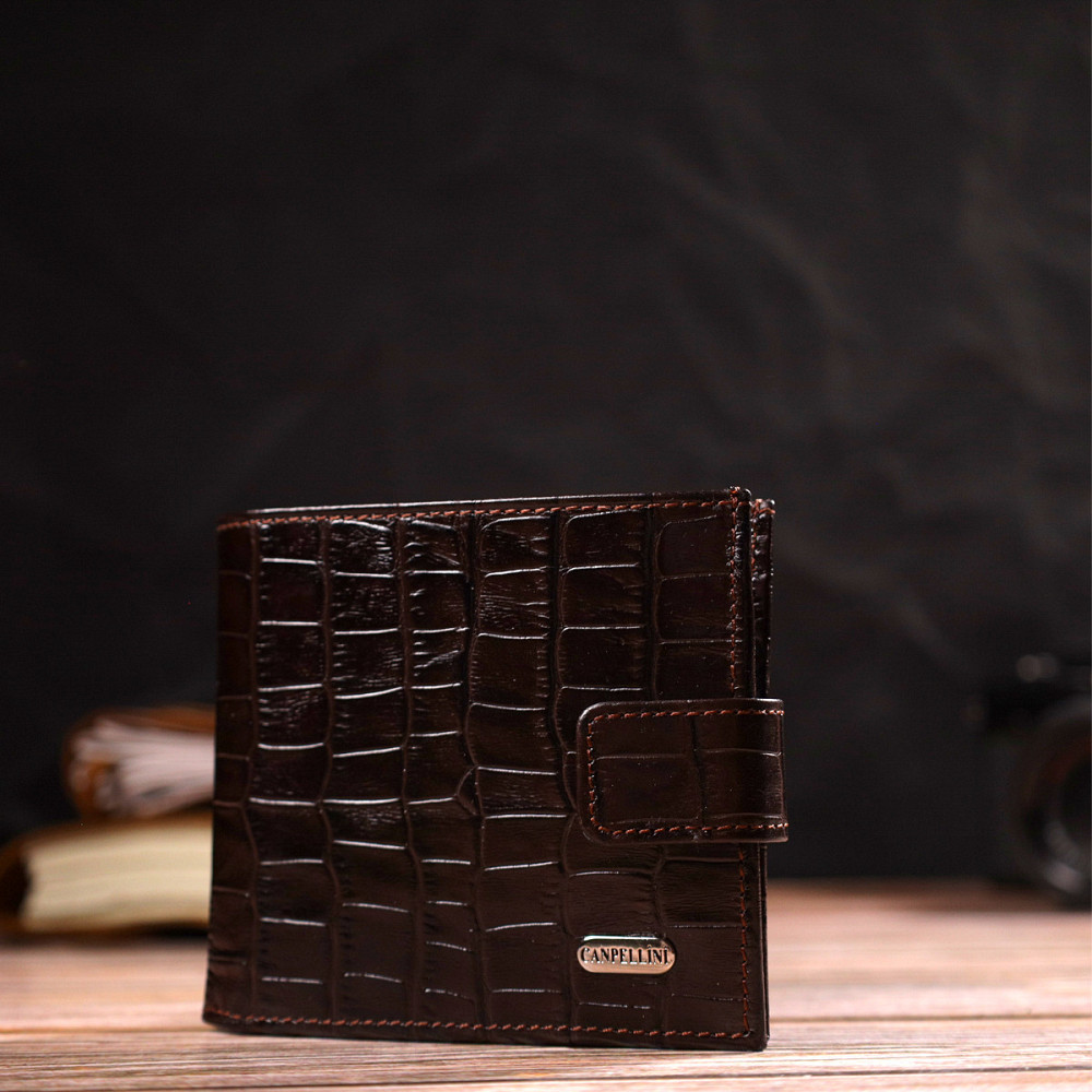 Кошелек для мужчин горизонтального формата из натуральной кожи с тиснением под крокодила CANPELLINI 21770 Коричневый Киев - изображение 3