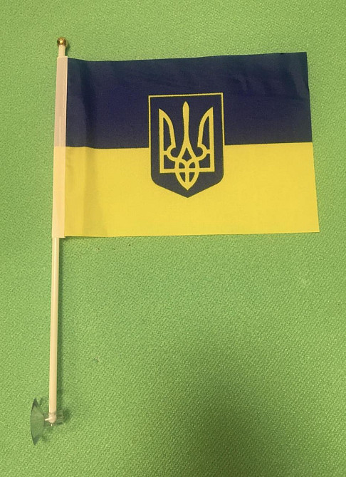 Флаг Украины маленький на присоске с гербом, флажек автомобильный на присоске, разм ткани 20*15 см, шток 30 см Киев - изображение 5