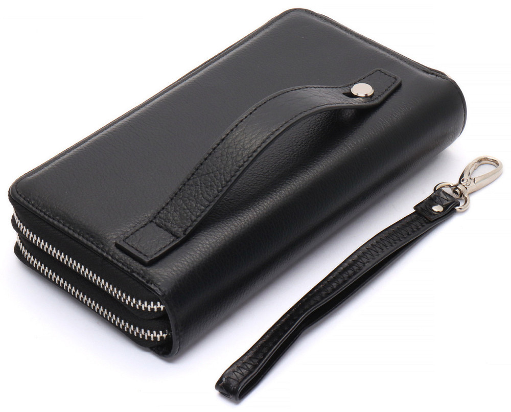 Місткий чоловічий клатч з двома відділеннями на блискавці з натуральної шкіри Marco Coverna Чорний Київ - фото 5