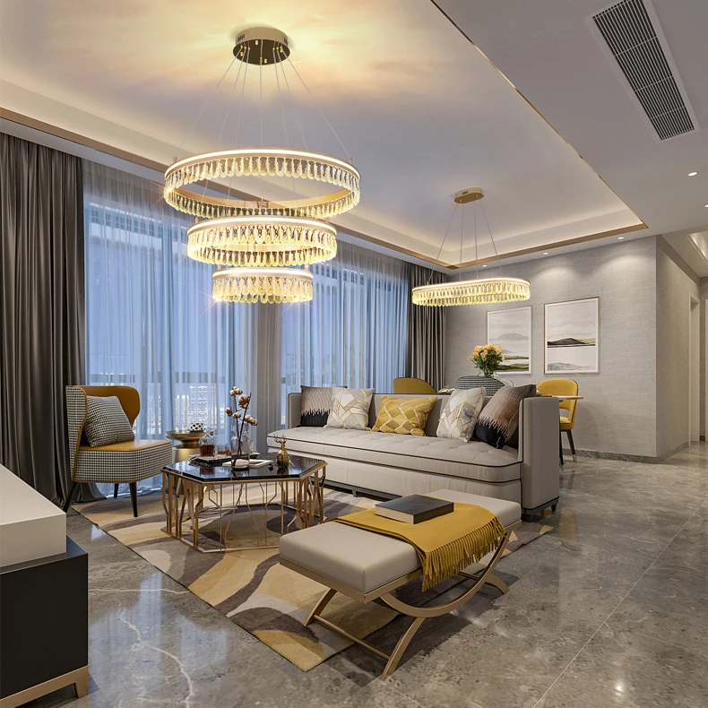 Люстра світлодіодна стельова Кришталеве коло PJ915 (Золотистий) 40+60+80 см Київ - фото 6