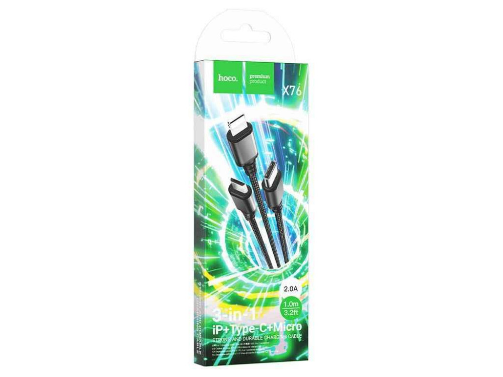 Кабель 3в1 (microUSBLightningType-C) X76 2A тканевий 1м ТМ Hoco Київ - фото 1
