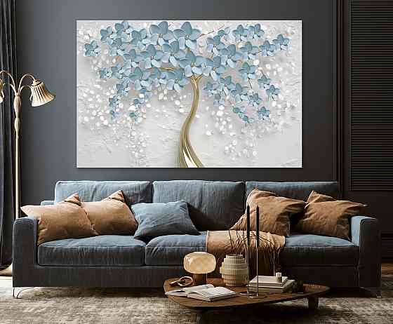 Картина холст в гостиную / спальню  Дерево сині квіти   MLP_177 90х180см Киев