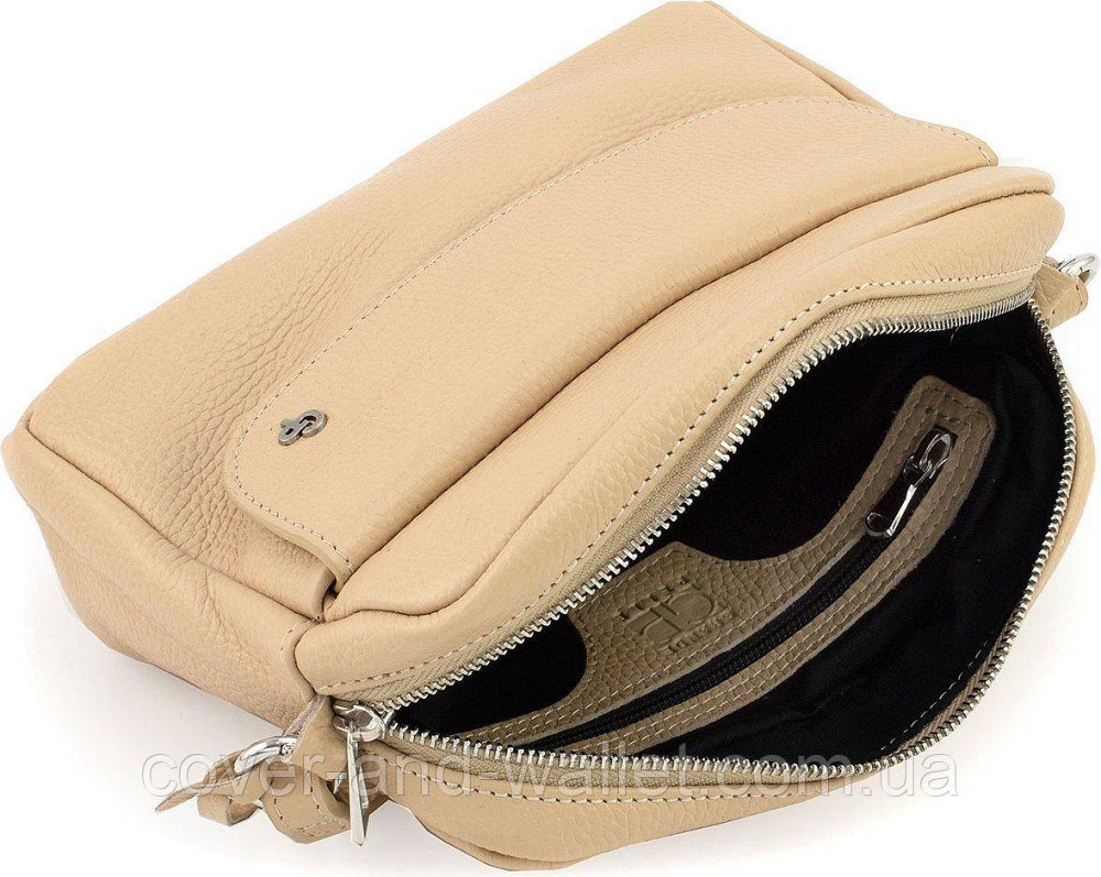 Стильная женская сумка-кроссбоди через плечо из фактурной кожи пудрового цвета Grande Pelle 755743 Киев - изображение 5