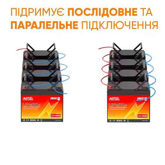 Літій-залізо-фосфатний акумулятор MOSEWORTH LiFePO4 12V 100 Ah Smart (1280Wh) (BMS 100A) Київ