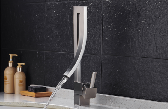 Смеситель дизайнерский для раковины однорычажный кран горизонтальный монтаж WanFan для ванны Никель Каменец-Подольский