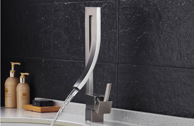 Смеситель дизайнерский для раковины однорычажный кран горизонтальный монтаж WanFan для ванны Никель Каменец-Подольский - изображение 1