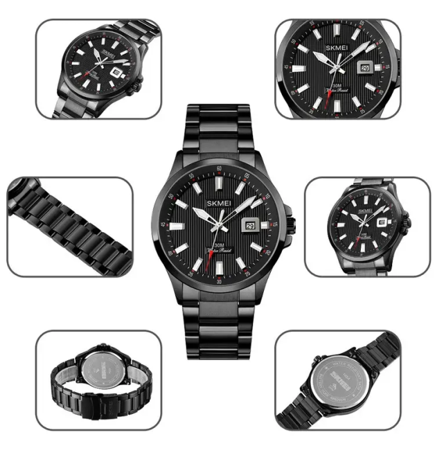 Чоловічий наручний годинник Skmei 1654 (Чорні на сталевому браслеті) Вінниця - фото 7