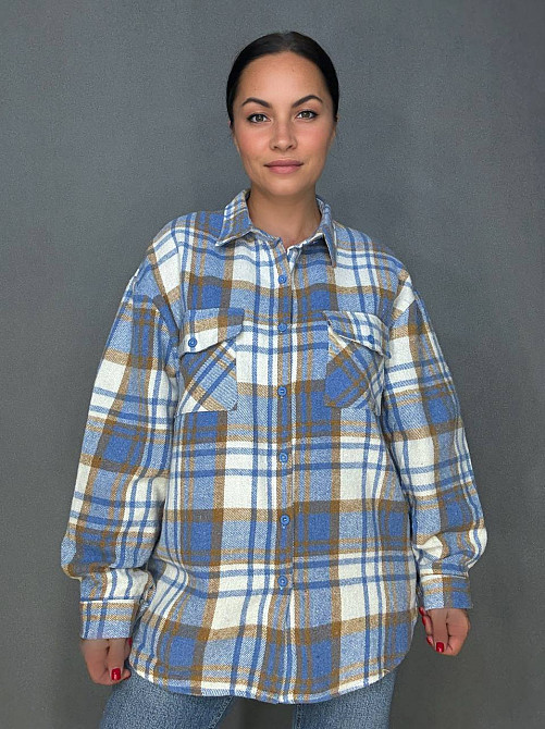 Сорочка жіноча YZY 223 картата оверсайз тепла байка, блакитний, one size Київ - фото 18