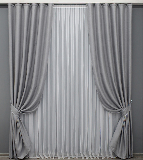 Комплект готовых штор VR-Textil Лен-блэкаут № 1397ш Серый 100х270см 2 шт (31-662) Киев - изображение 2
