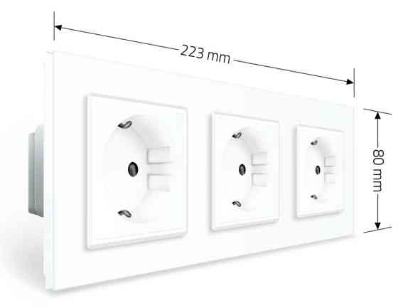 Потрійна електрична розетка з заземленням LIVOLO, біла, скляна рамка, шторки, 250В 16А (VL-C7C3EU-11) Коломыя