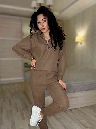 Женский теплый костюм двойка: кофта и штаны вельвет на плотном флисе Кемел, 46/48 Одесса