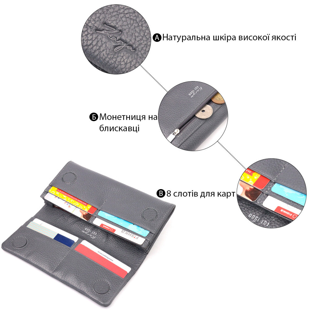 Стильный женский кошелек из натуральной кожи KARYA 21024 Серый Киев - изображение 5