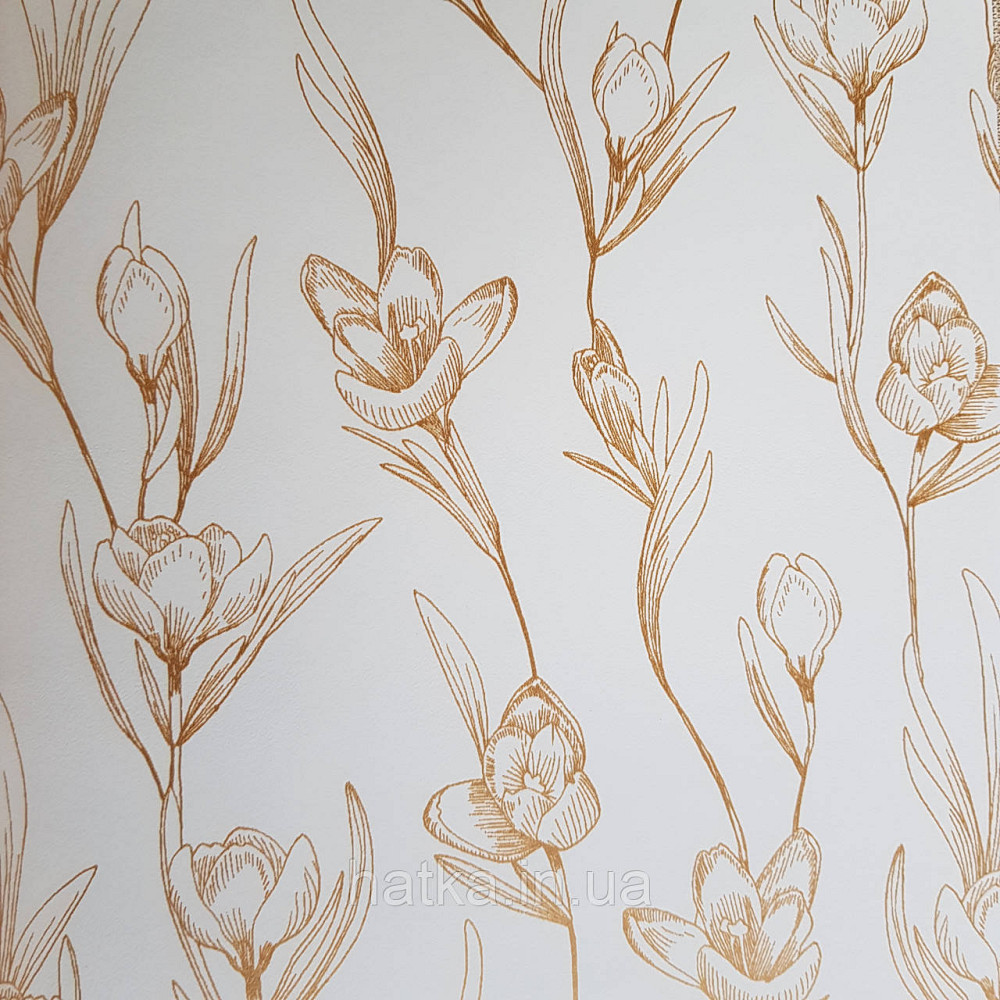 Шпалери вінілові на флізелін Caselio The Place to bed 0.53х10 м ніжні золотисті квіти на білому Київ - фото 1