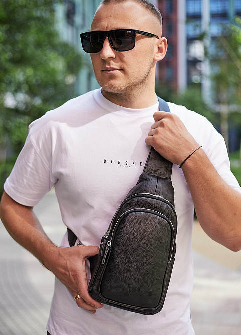 Чорний шкіряний слінг-рюкзак для чоловіків TIDING BAG Киев - изображение 6